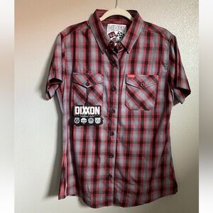 Dixxon Shirt Womens Large Red Black Plaid CAMEO Short Sleeve Button Up Shirt NWT